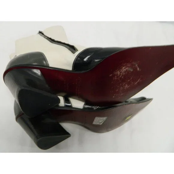 Vtg Goffredo Fantini Boots Sz 7 Black White Leather Ankle Boots Floral Appliqué - Picture 7 of 16